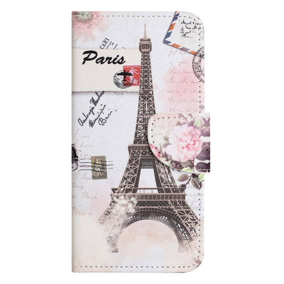 Cu clapetă pentru Motorola Moto G73 5G, Wallet, Eiffel Tower, alb
