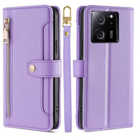 Cu clapetă pentru Xiaomi 13T / 13T Pro / Redmi K60 Ultra, Wallet Zipper Pocket, violet