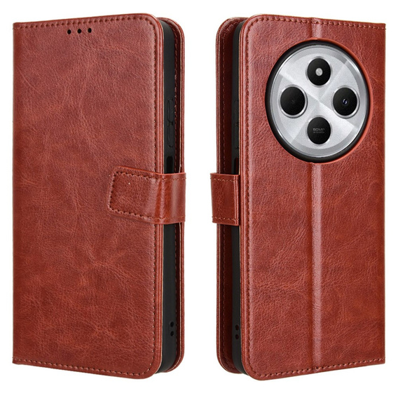 Cu clapetă pentru Xiaomi Redmi 14C / Xiaomi Poco C75, Crazy Horse Wallet, maro