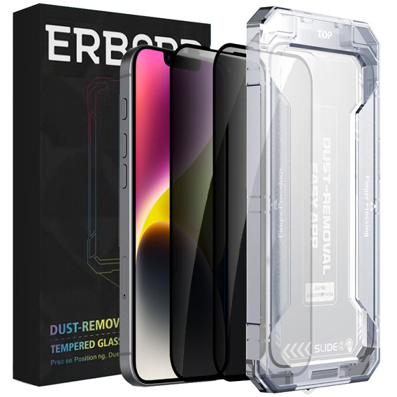 2x Sticlă de confidențialitate temperată pentru iPhone 14 Plus / 13 Pro Max, ERBORD 9H Easy App Anti-Peep