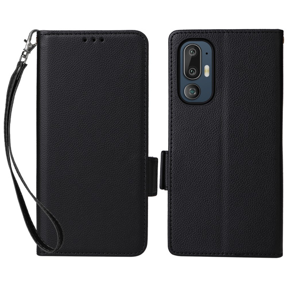 Huse pentru HTC U24 Pro 5G, Wallet Litchi Leather, negru