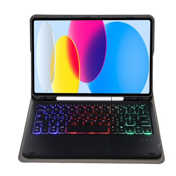 Husă cu tastatură bluetooth touchpad iluminată pentru iPad 10.9" 2022 (10 gen.), negru