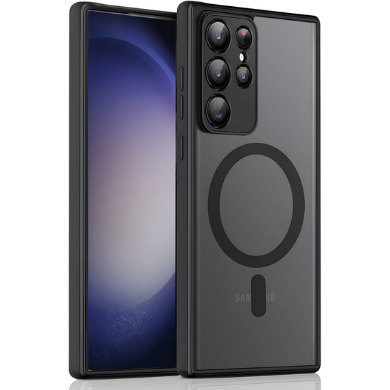 Husă pentru Samsung Galaxy S23 Ultra, pentru MagSafe, ERBORD Matt Case, negru + sticlă pentru ecran