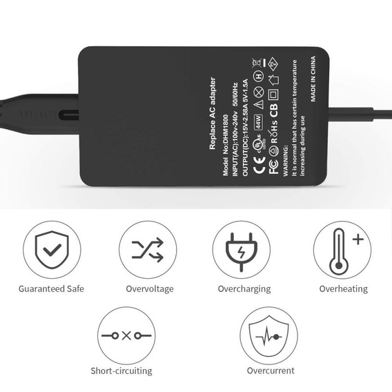 Încărcător adaptor de alimentare 44W 15V 2.58A cu port de încărcare USB pentru Microsoft Surface Pro 6/5/4/3 - EU Plug