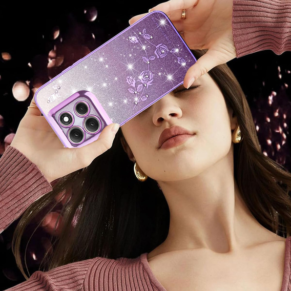 Husă pentru Motorola Moto G86 5G, Glitter Flower, violet