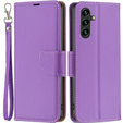 Cu clapetă pentru Samsung Galaxy A15, Wallet Litchi Leather, violet + sticlă 9H 