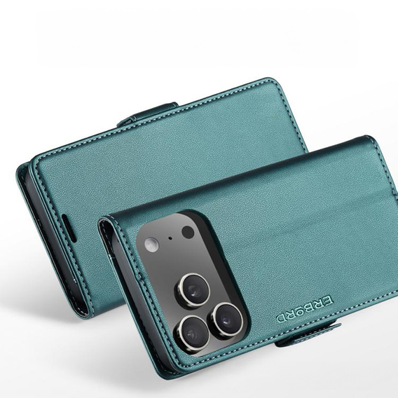 ERBORD Glossy Litchi - geantă de portofel cu clapetă pentru iPhone 17 Pro Max