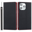 Cu clapetă pentru iPhone 14 Pro Max, Litchi Skin Grain, negru