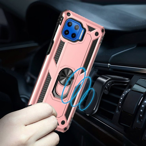 Husă blindată pentru Motorola Moto G 5G Plus, Nox Case Ring, roz rose gold