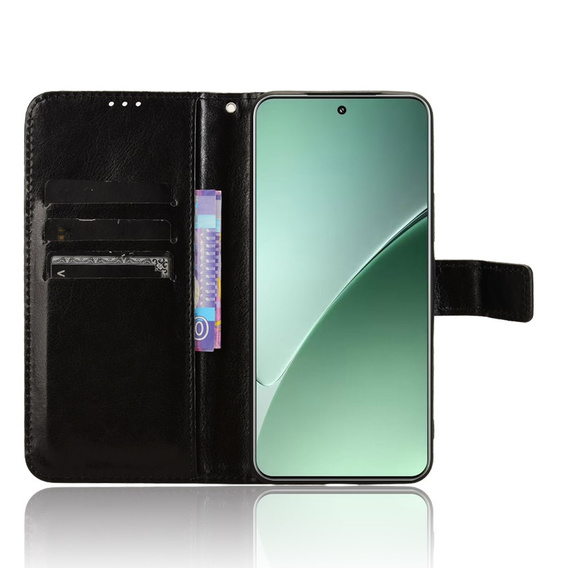 Cu clapetă pentru Xiaomi 15, Crazy Horse Wallet, negru