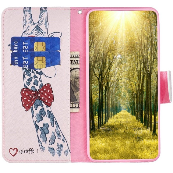 Cu clapetă pentru Samsung Galaxy A55 5G, Wallet, giraffe, roz