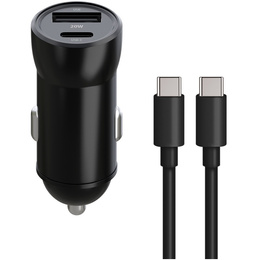 Încărcător auto Maxlife PD/QC 20W cu cablu USB-C – USB-C 60W pentru smartphone-uri, tablete, dispozitive de navigație și alte dispozitive cu USB/USB-C