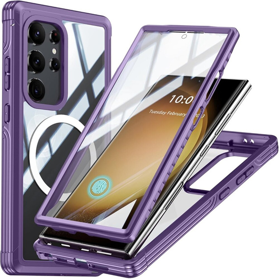 Carcasă pentru Samsung Galaxy S24 Ultra, Shockproof, cu folie pentru ecran, pentru MagSafe, violet