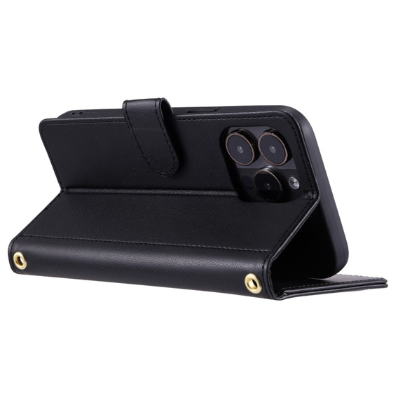 Husă cu clapetă pentru iPhone 16 Pro Max, Rhombus Crossbody Leather, negru