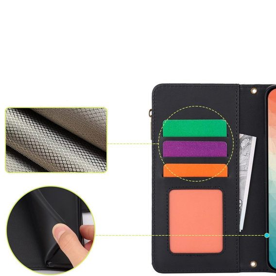 Cu clapetă pentru Samsung Galaxy S24, Wallet Zipper Pocket RFID, cu curea de umăr, negru