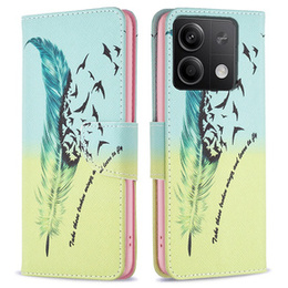 Cu clapetă pentru Xiaomi Redmi Note 13 5G, Wallet, Feather albastru / galben