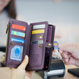 Husă CASEME pentru Samsung Galaxy A56 5G, RFID Leather Wallet, cu curea de umăr, violet