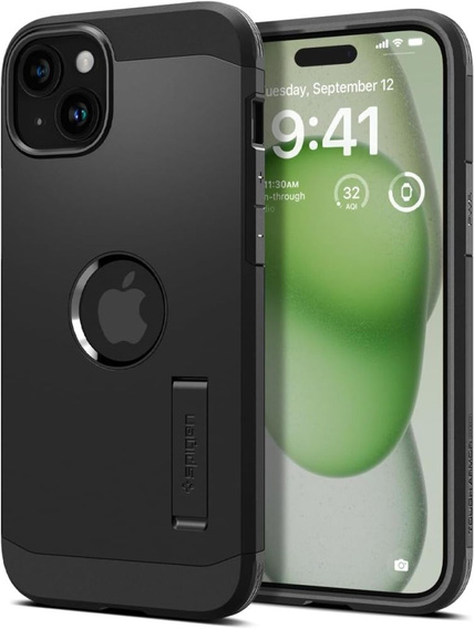 Carcasa Spigen pentru iPhone 15, Tough Armor Mag MagSafe, negru + 9H Tempered Glass