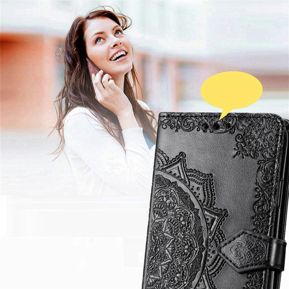 Cu clapetă pentru Samsung Galaxy M15 5G, Mandala, negru