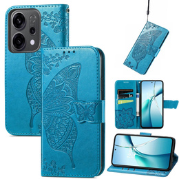 Carcasă flip pentru Oppo Reno 14, Butterfly, portofel, albastru