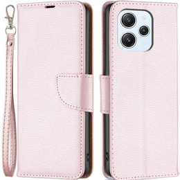 Cu clapetă pentru Xiaomi Redmi 12 4G, Wallet Litchi Magnet, roz rose gold