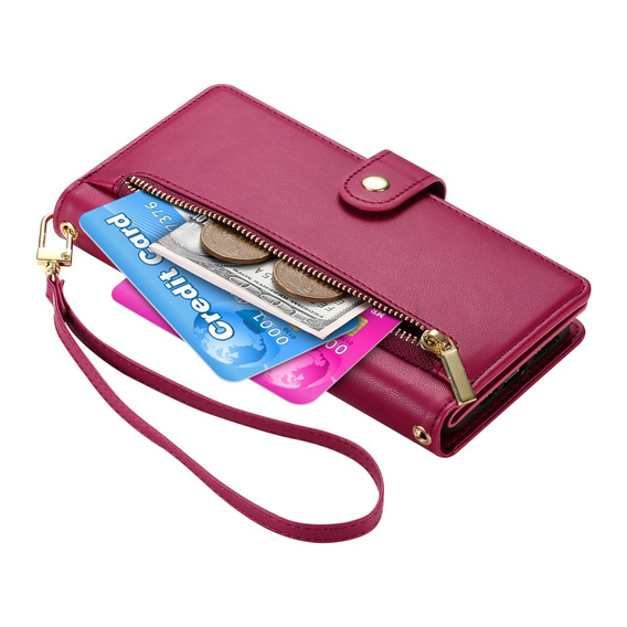 Cu clapetă pentru Oppo Reno 13F 5G, Wallet Zipper Pocket, roșu