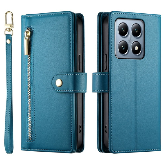 Cu clapetă pentru Xiaomi 14T Pro, Wallet Zipper Pocket, albastru