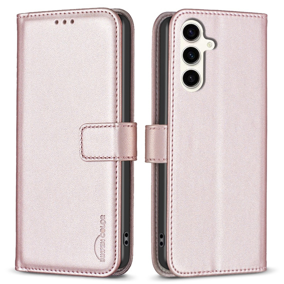 Cu clapetă pentru Samsung Galaxy S23 FE, BINFEN Wallet, roz rose gold + sticlă 9H