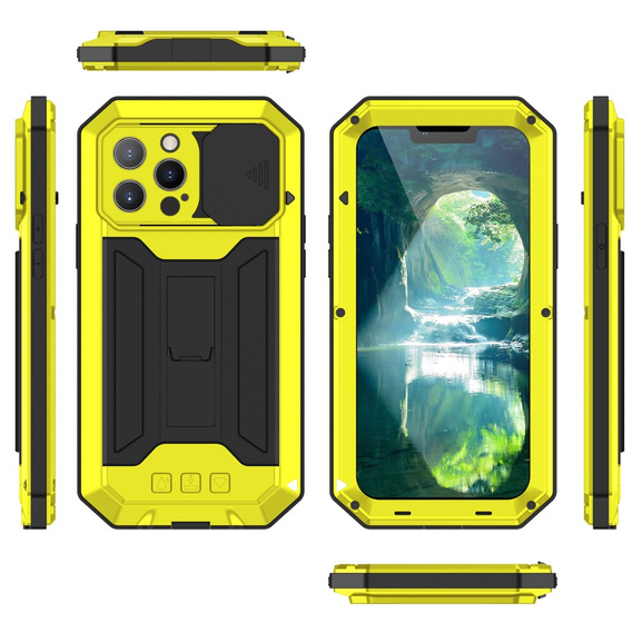 Husă pentru iPhone 13 Pro, R-JUST CamShield Slide, armată, galben / negru
