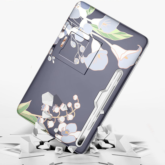 Huse pentru Samsung Galaxy Tab S7 FE, Suritch Full Body Flowers, gri