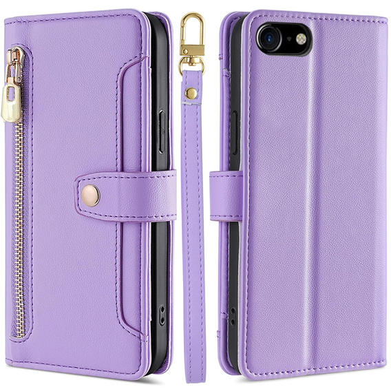 Cu clapetă pentru iPhone 16E, Wallet Zipper Pocket, violet