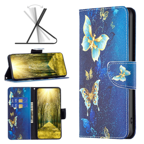 Cu clapetă pentru Xiaomi Redmi Note 13 Pro 5G, Wallet, Butterflies albastru