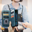 Husa CASEME pentru Samsung Galaxy A56 5G, Leather Wallet Cash and Card Slots, cu curea, albastru