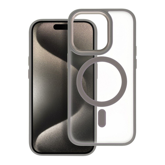 Husă pentru iPhone 16 Pro, pentru MagSafe, ERBORD Matt Case, transparent / titan + sticlă pentru ecran