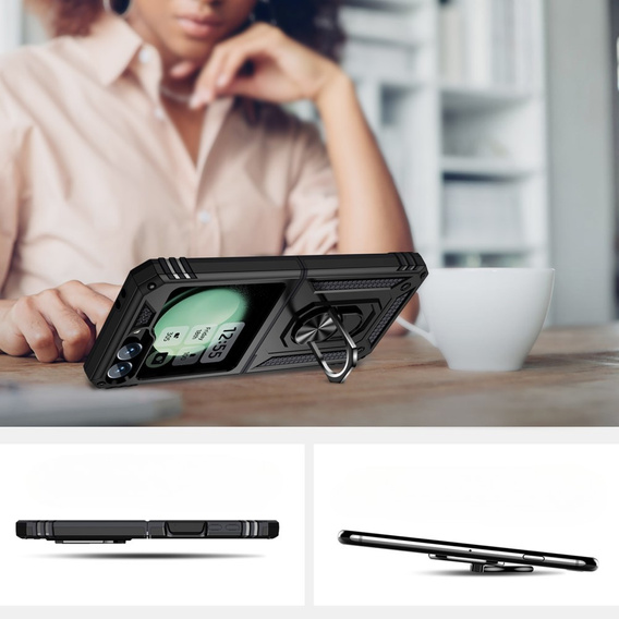 Husă blindată pentru Samsung Galaxy Z Flip7 FE / Z Flip6, Nox Case Ring, negru