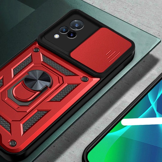 Husă blindată pentru Vivo V21 5G, CamShield Slide, roșu