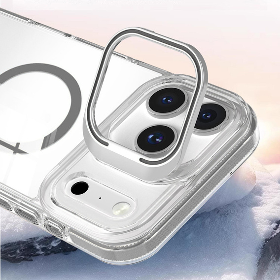 Husă pentru iPhone 17 Pro Max, pentru MagSafe, cu suport, transparentă cu inserții gri