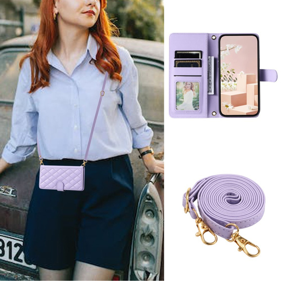 Husă cu clapetă pentru Samsung Galaxy S20 FE, Rhombus Crossbody Leather, violet