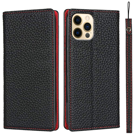 Husă din piele pentru iPhone 12 Pro Max, ERBORD Grain Leather, negru