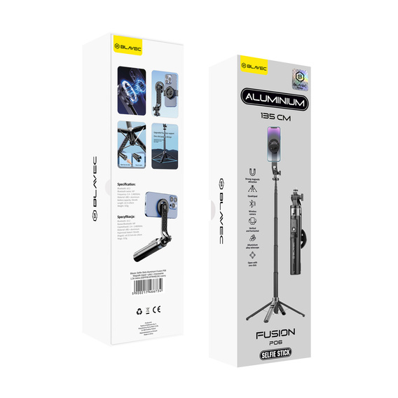 Blavec Fusion P06 - selfie stick din aluminiu cu MagSafe, trepied și telecomandă