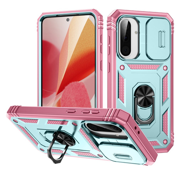 Husă pentru Samsung Galaxy A56 5G, KickStand Camera Lens, verde / roz