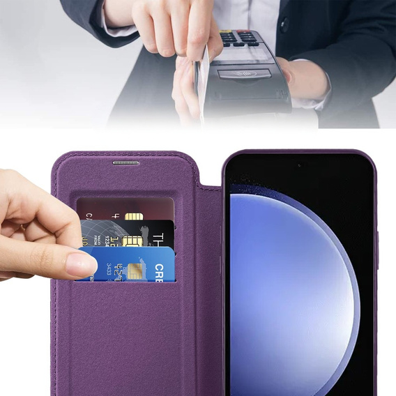 Cu clapetă pentru Samsung Galaxy S23 FE, RFID Wallet MagSafe CamShield, violet