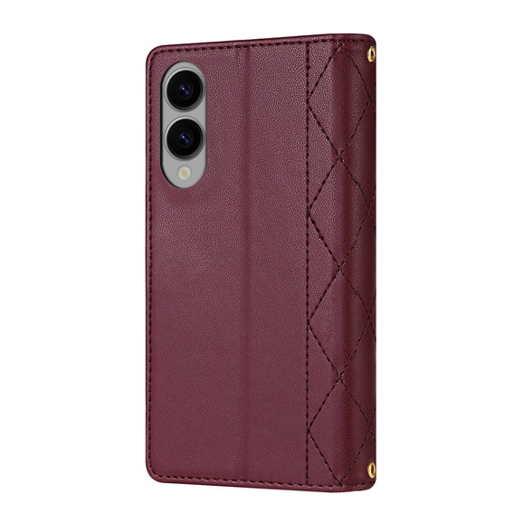 Husă cu clapetă pentru Samsung Galaxy S25 Edge, Rhombus Crossbody Leather, maroon