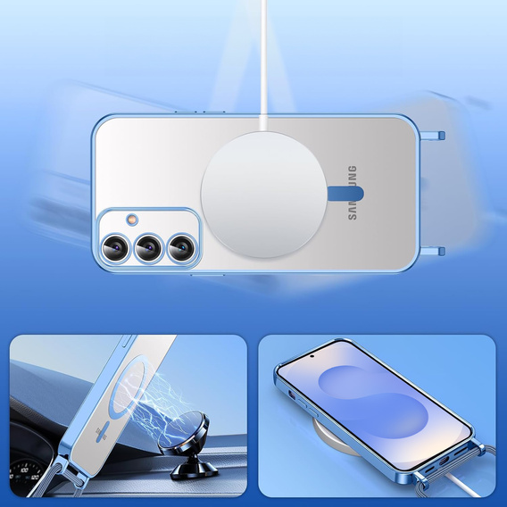 Husă pentru Samsung Galaxy S25+ Plus, Electro MagSafe, albastru + Lanyard