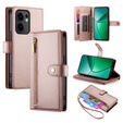 Cu clapetă pentru Oppo Reno 13F 5G, Wallet Zipper Pocket, roz