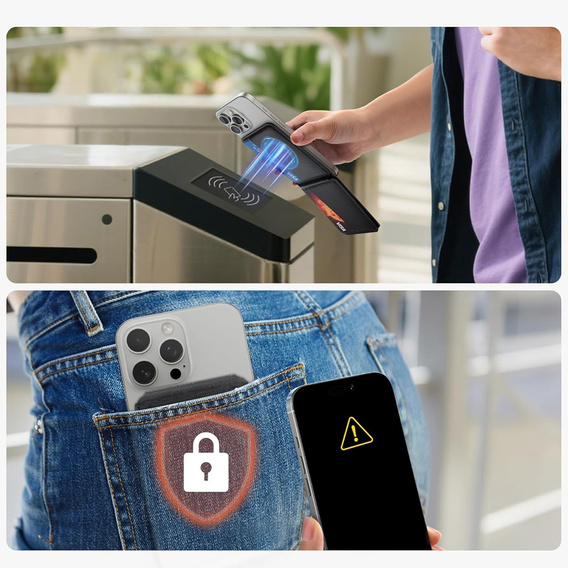 Portofel magnetic cu localizare, NFC și suport pentru iPhone 16 Pro