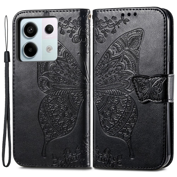 Cu clapetă pentru Xiaomi Redmi Note 13 Pro 5G, Butterfly, negru