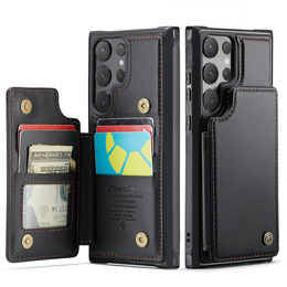 Husa cu clapetă CASEME pentru Samsung Galaxy S25 Ultra, Litchi Wallet, negru