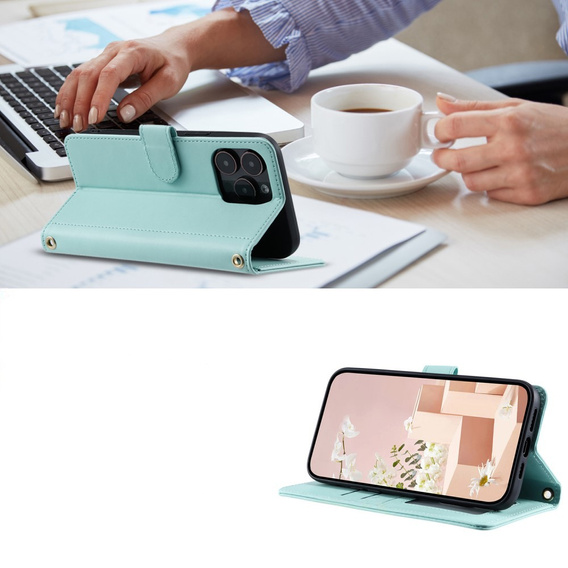 Husă cu clapetă pentru iPhone 16 Pro Max, Rhombus Crossbody Leather, verde