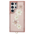 Husa pentru Samsung Galaxy S24 Ultra, Leather Flower Card Slot, roz